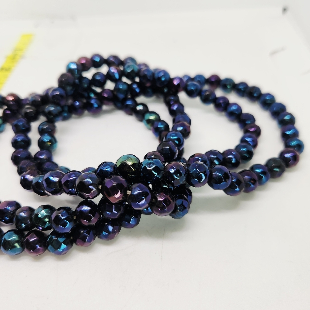 VTG Czech 45" Necklace Faceted Glass Bead Iridescent Carnival Peacock Fire Polis - Picture 2 of 9